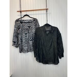 Express and Violet & Claire Black Dotted Blouse & Striped Shirt Bundle Size XL